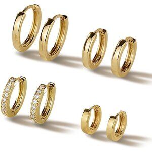 Lightweight Hypoallergenic Gold Huggie Earring Set for Sensitive Ears - 4 Pairs